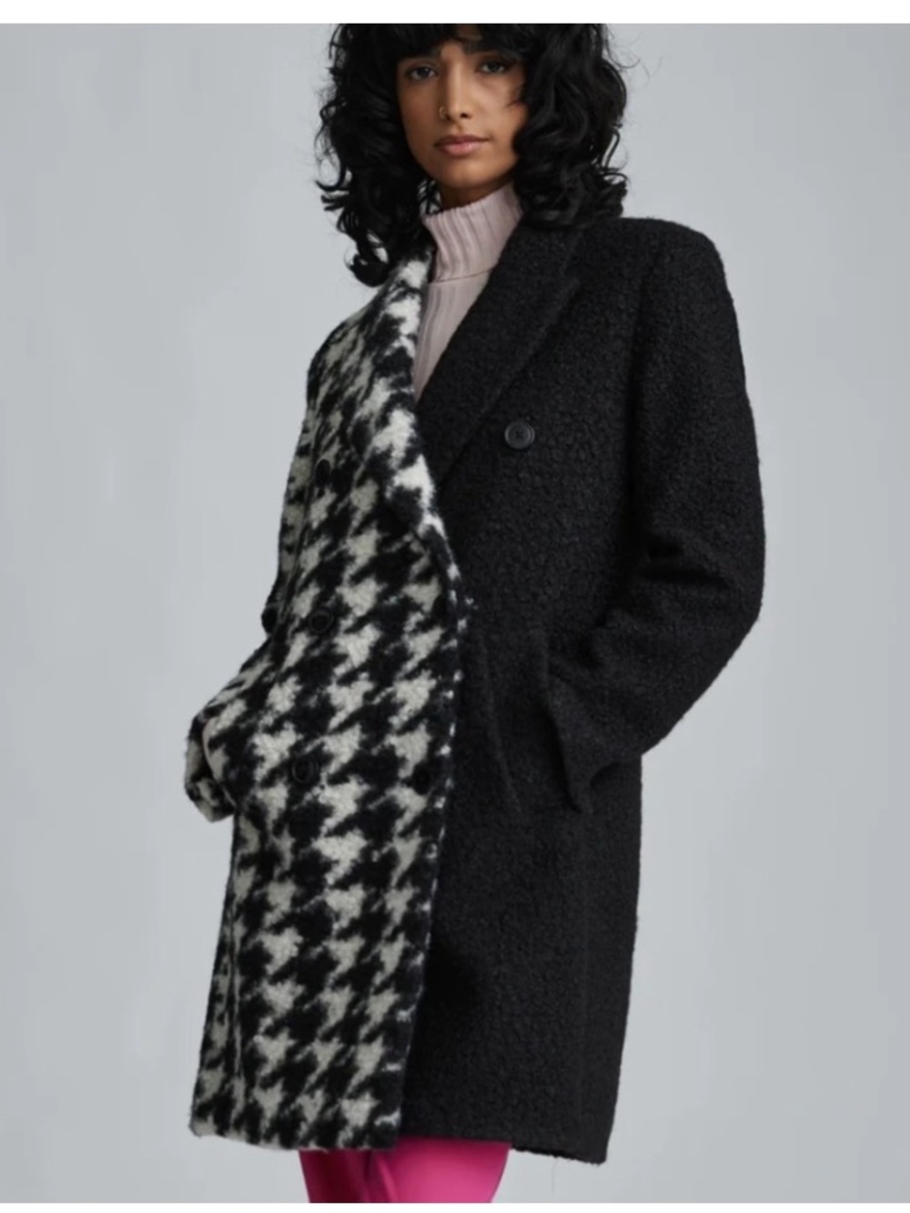 NVLT Anthropologie Houndstooth Flat bouclé mix media coat